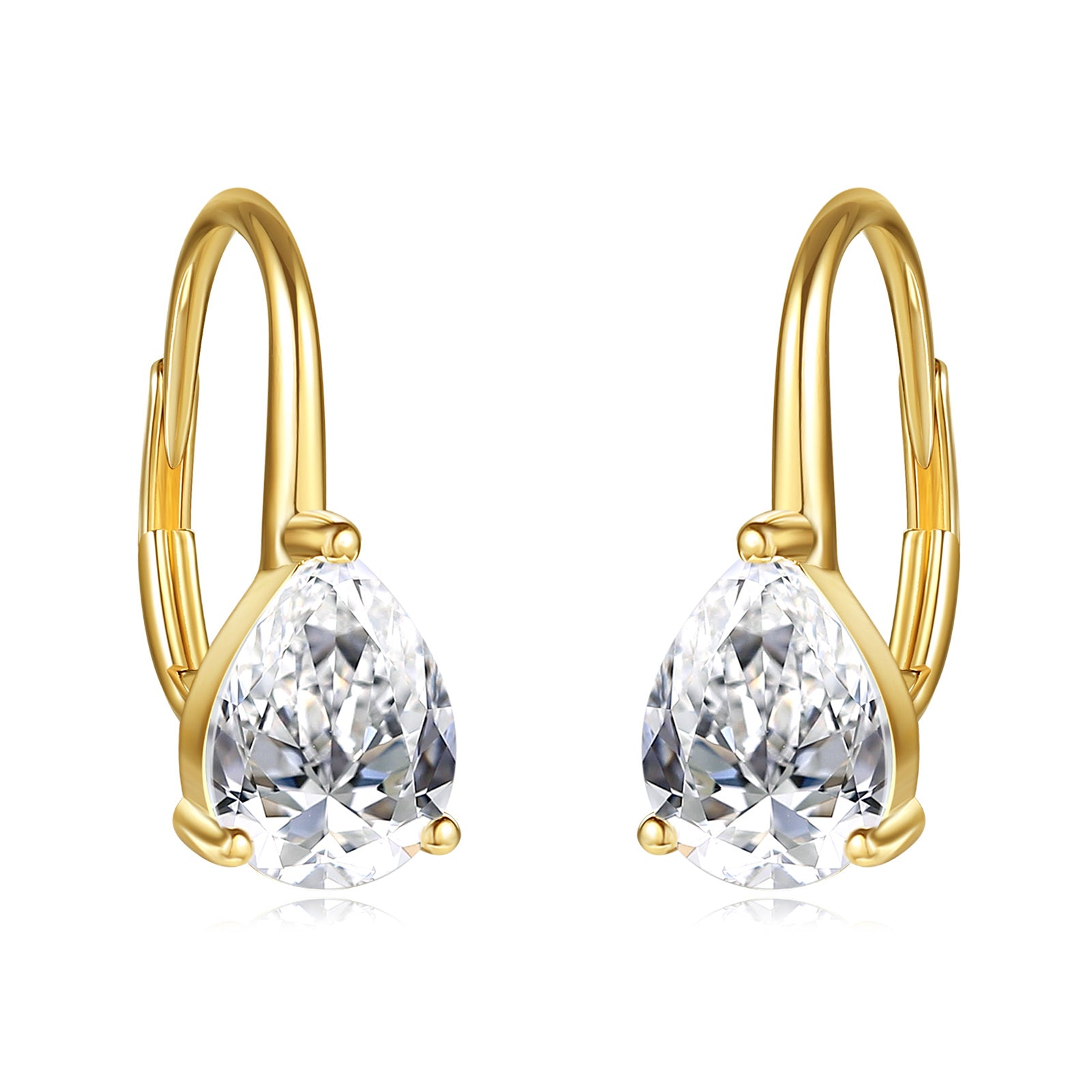 14K Gold Moissanite Drop Shape Lever-back Earrings