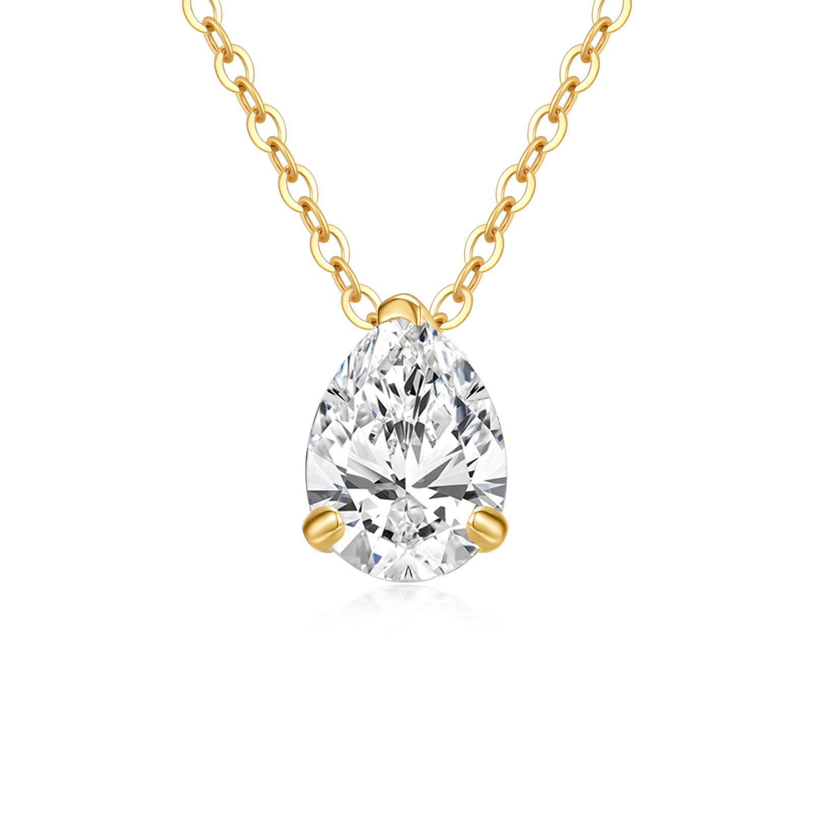 14K Gold Moissanite Drop Shape Pendant Necklace