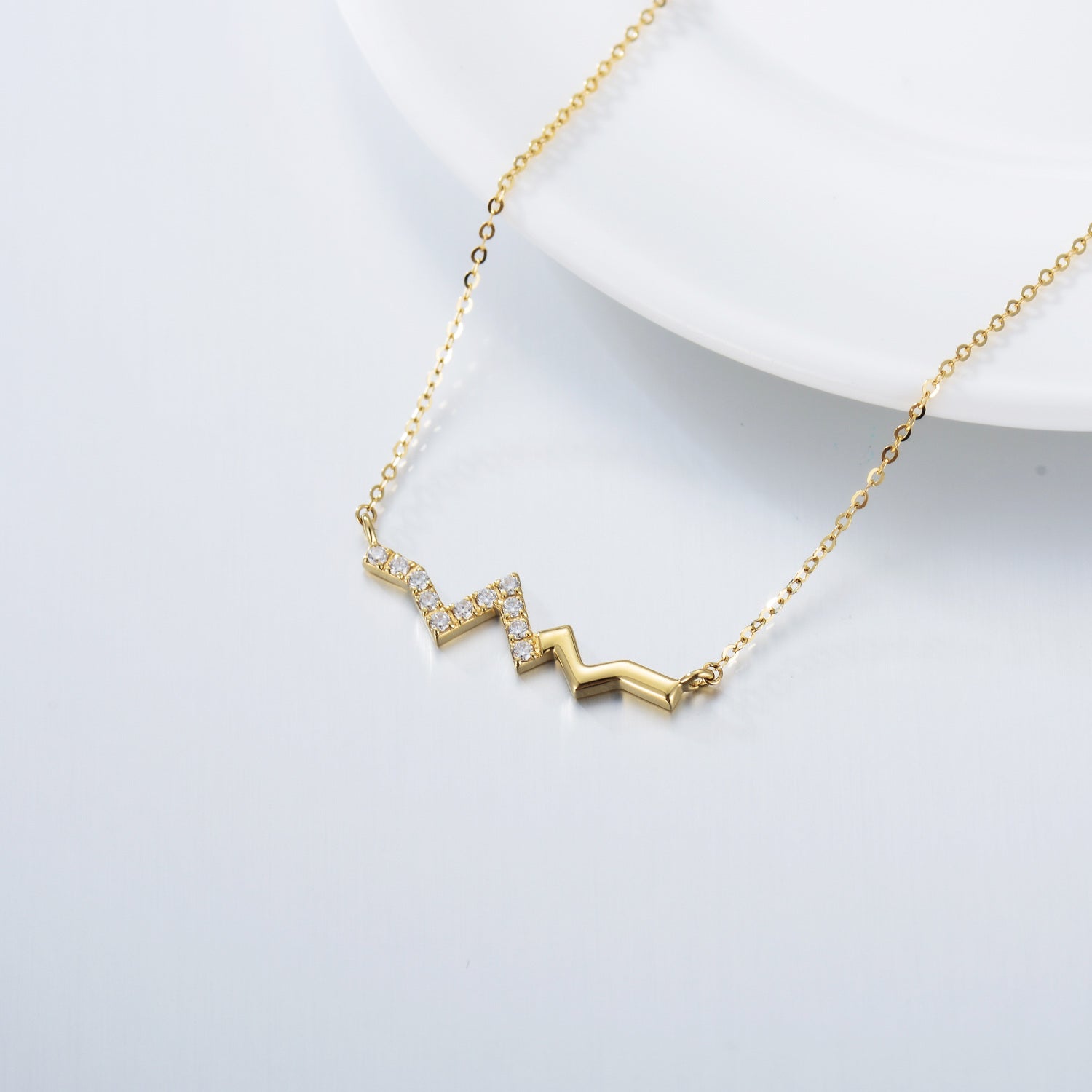 14K Gold Moissanite Electrocardiogram Pendant Necklace