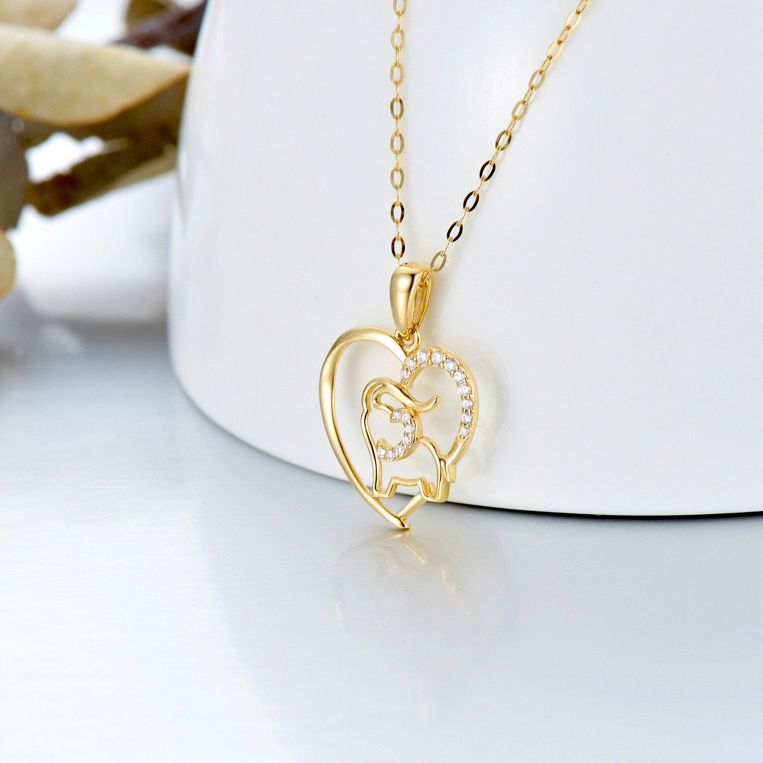 14K Gold Moissanite Elephant Pendant Necklace