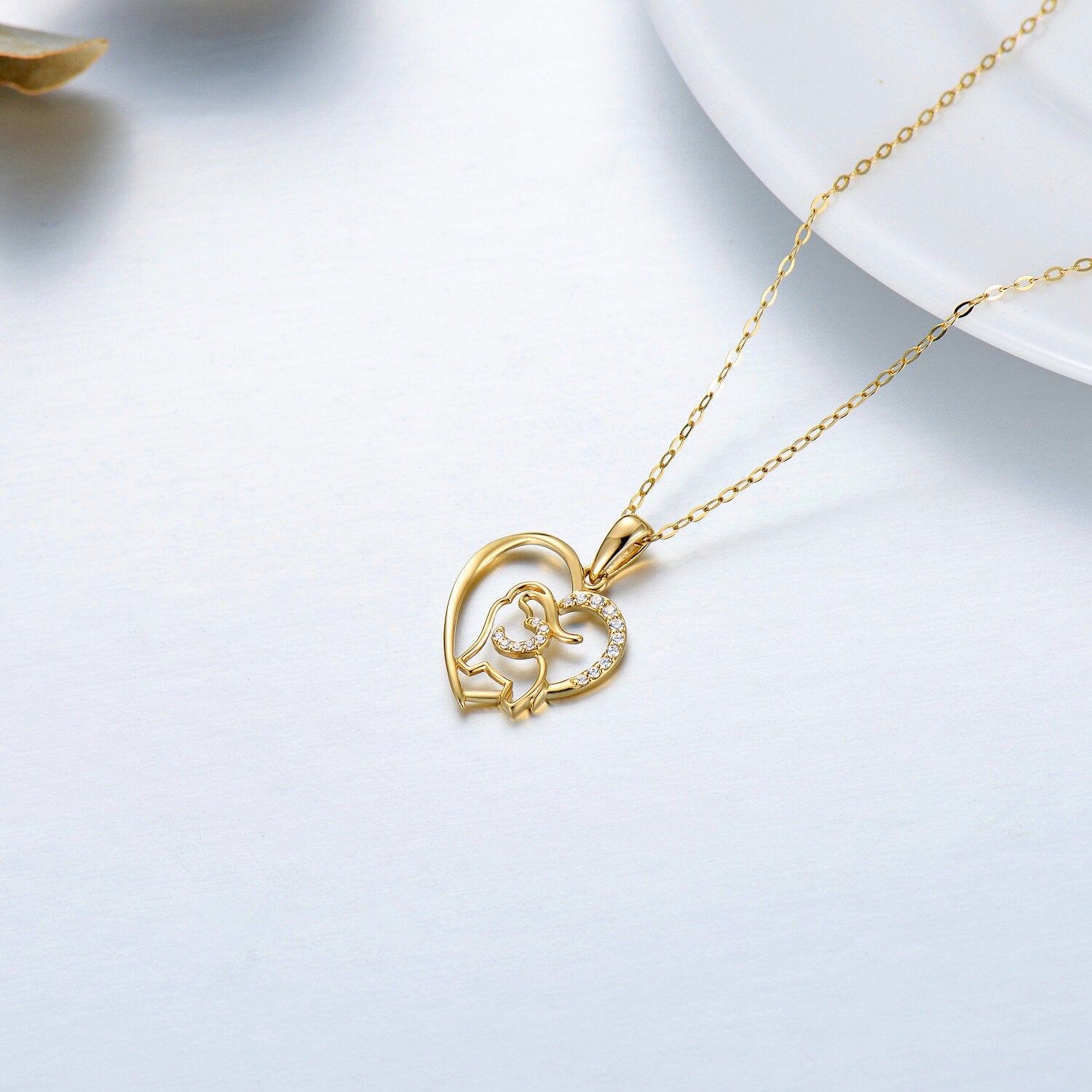 14K Gold Moissanite Elephant Pendant Necklace