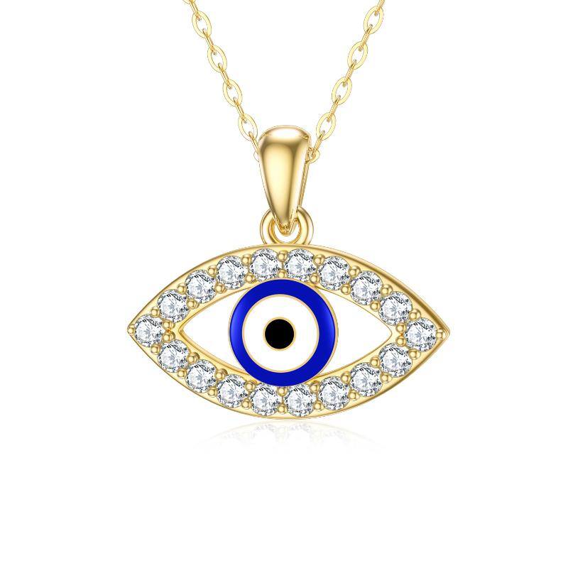 14K Gold Moissanite Evil Eye Pendant Necklace