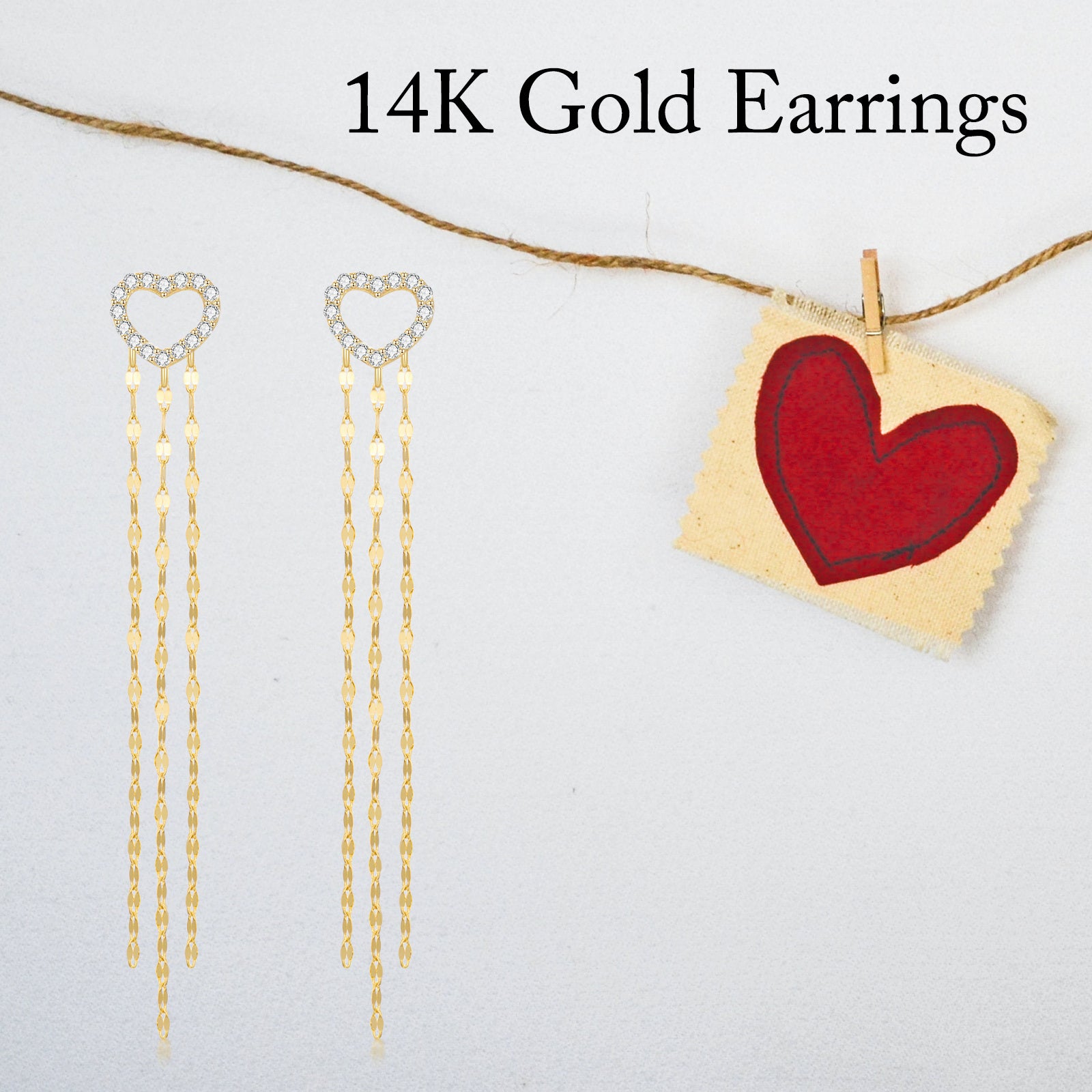 14K Gold Moissanite Heart Drop Earrings