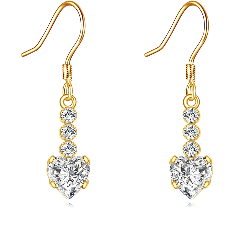 14K Gold Cubic Zirconia & Moissanite Heart Drop Earrings for Women