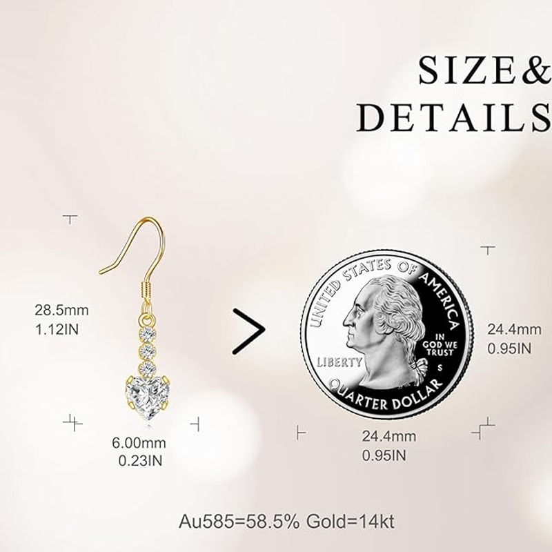 14K Gold Cubic Zirconia & Moissanite Heart Drop Earrings for Women