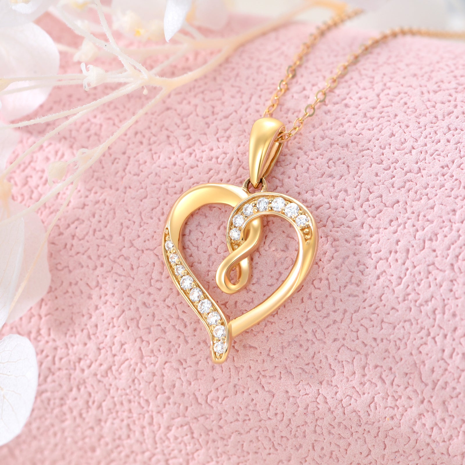 14K Gold Moissanite Heart & Infinity Symbol Pendant Necklace