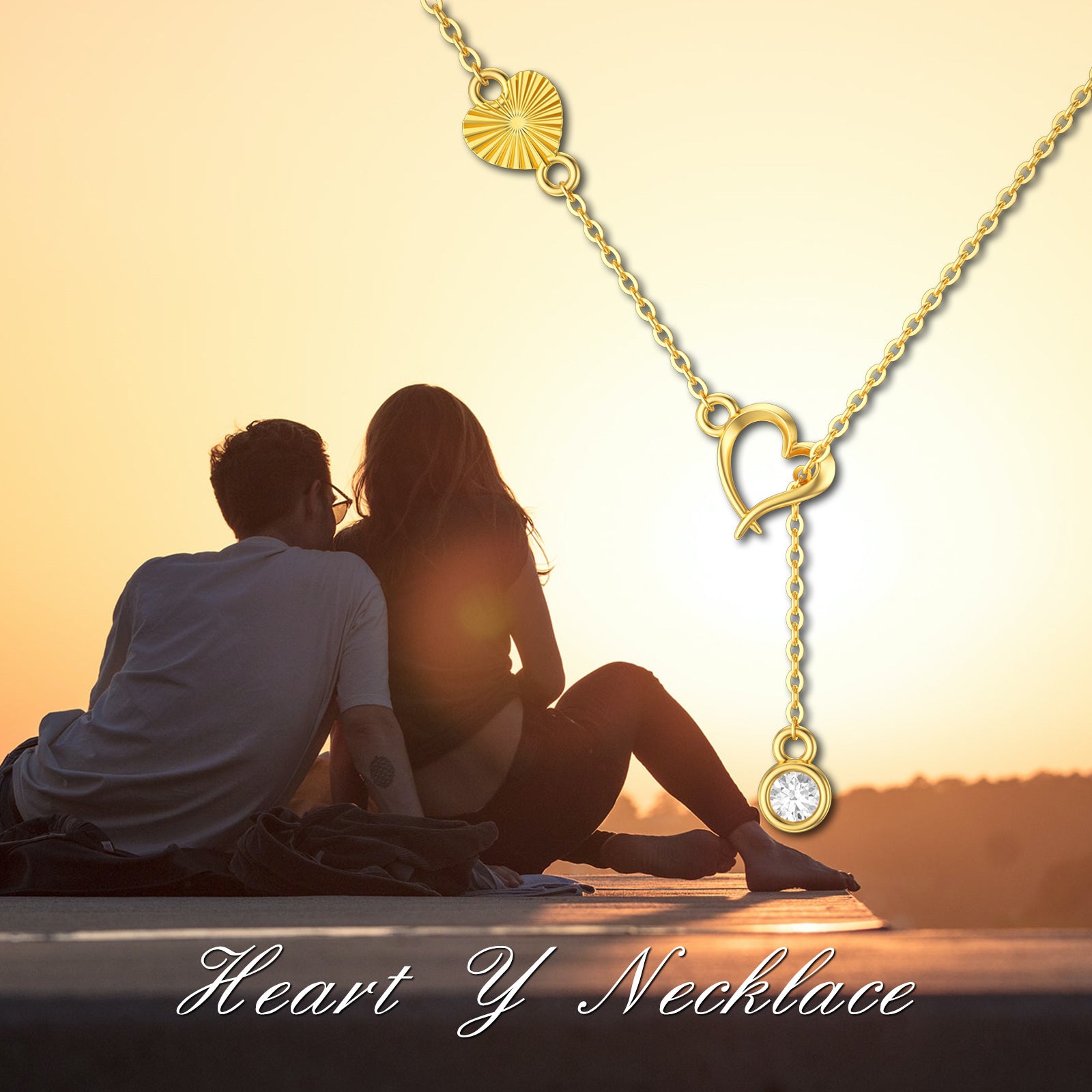 14K Gold Moissanite Heart Non-adjustable Y-Necklace