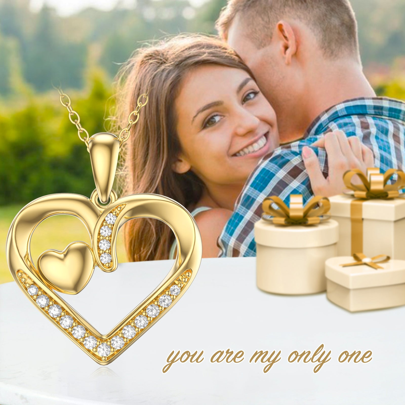 14K Gold Heart Moissanite Pendant Necklace For Women