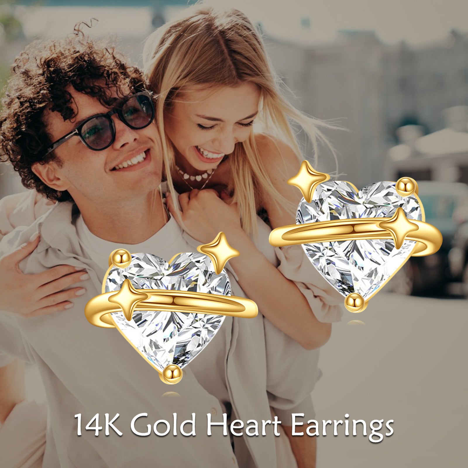 14K Gold Moissanite Heart & Star Stud Earrings