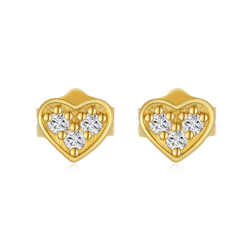 14K Gold Moissanite Heart Stud Earrings