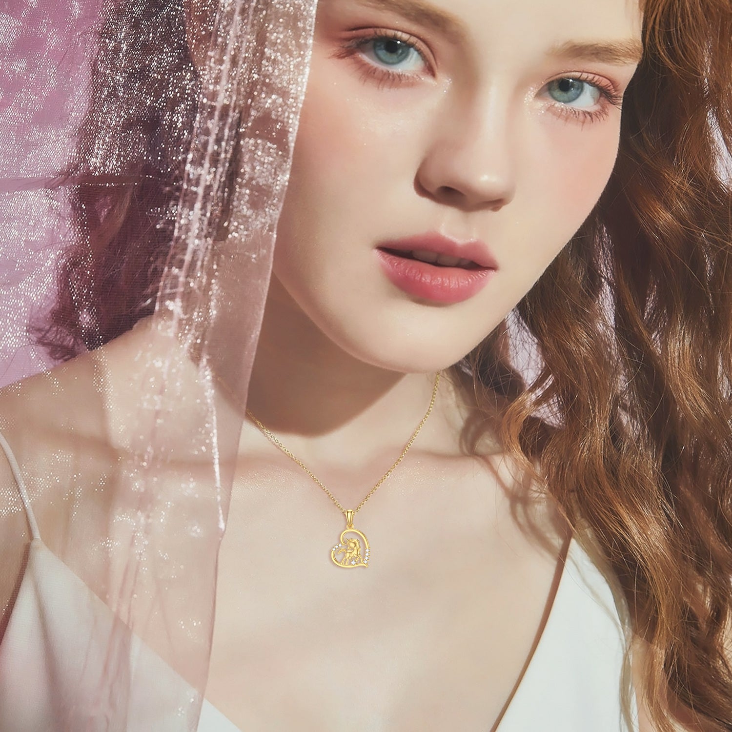 14K Gold Moissanite Heart & Unicorn Pendant Necklace