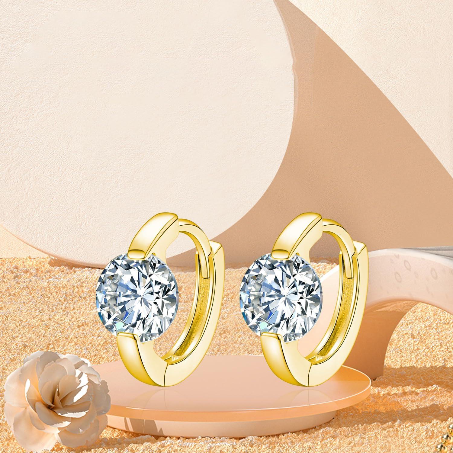 14K Gold Moissanite Hoop Earrings