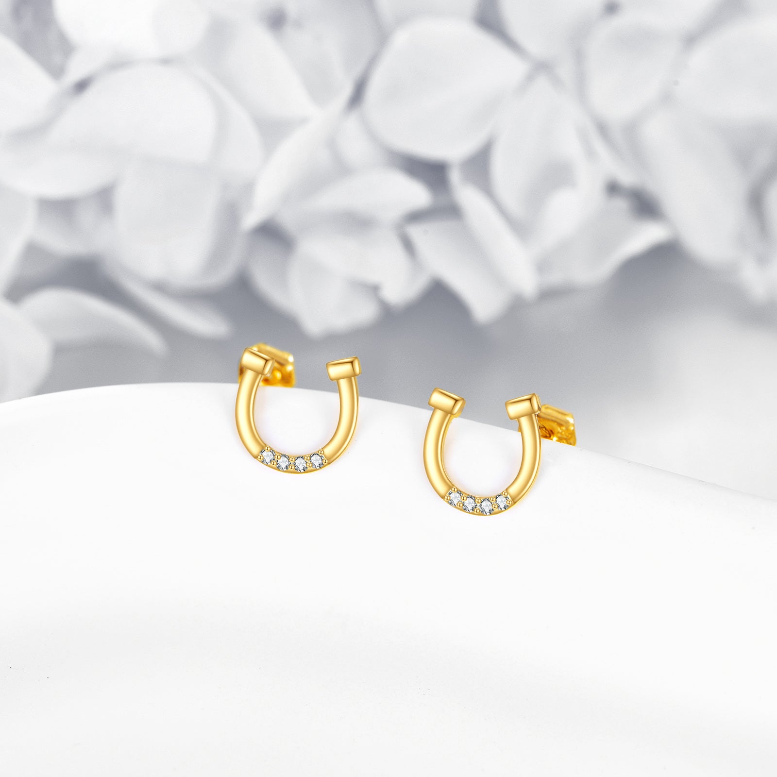 14K Gold Moissanite Horseshoe Stud Earrings