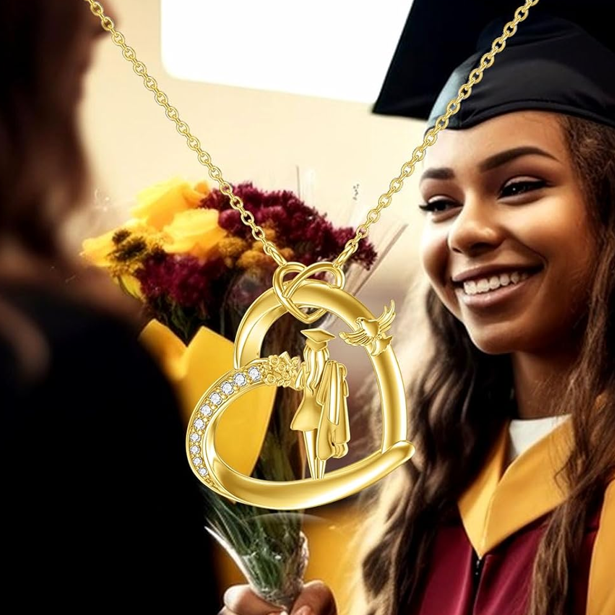 14K Gold Moissanite Hummingbird Flowers Parents Children College Graduation Jewelry for Women Class of 2025