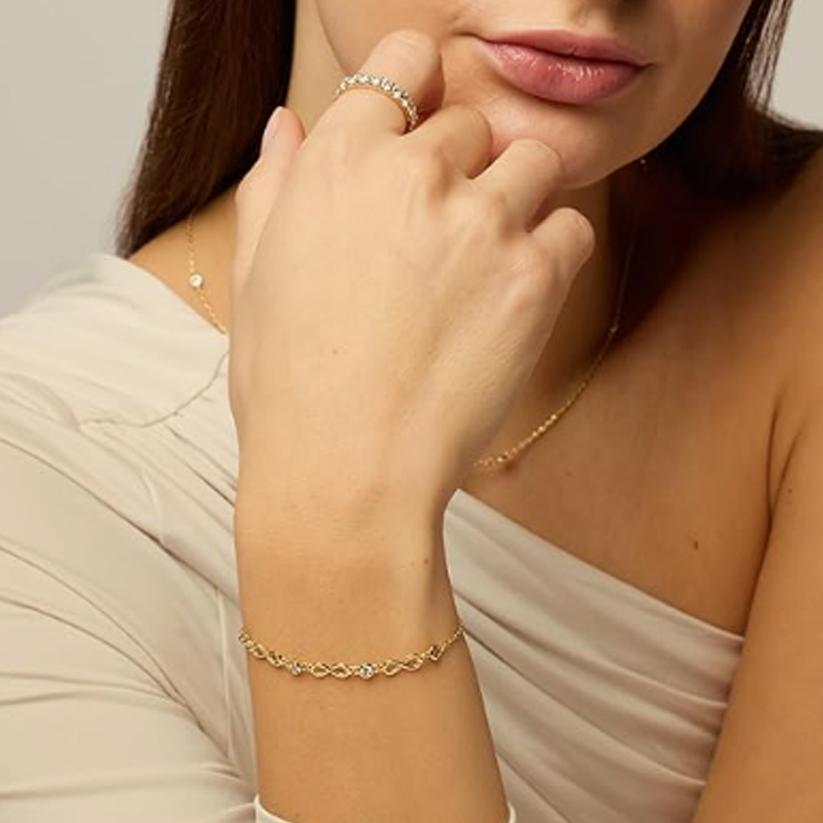 14K Gold Moissanite Infinity Symbol Charm Bracelet