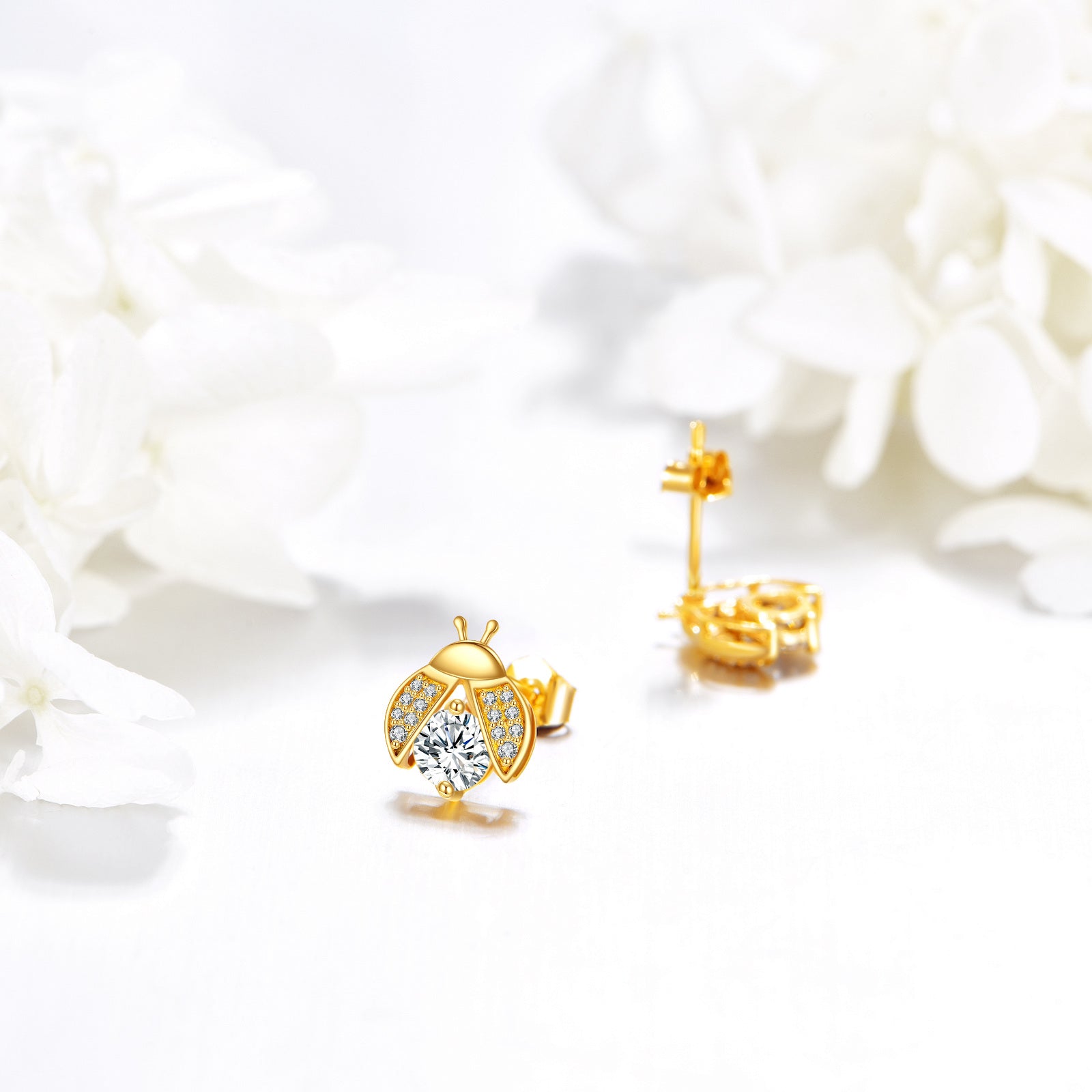 14K Gold Moissanite Ladybug Stud Earrings