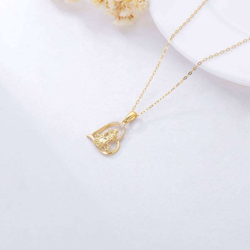 14K Gold Moissanite Mom Holds Children Heart Flower Pendant Necklace