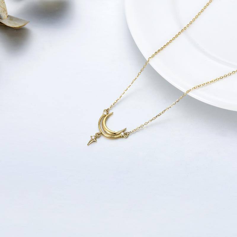 14K Gold Moissanite Moon Pendant Necklace