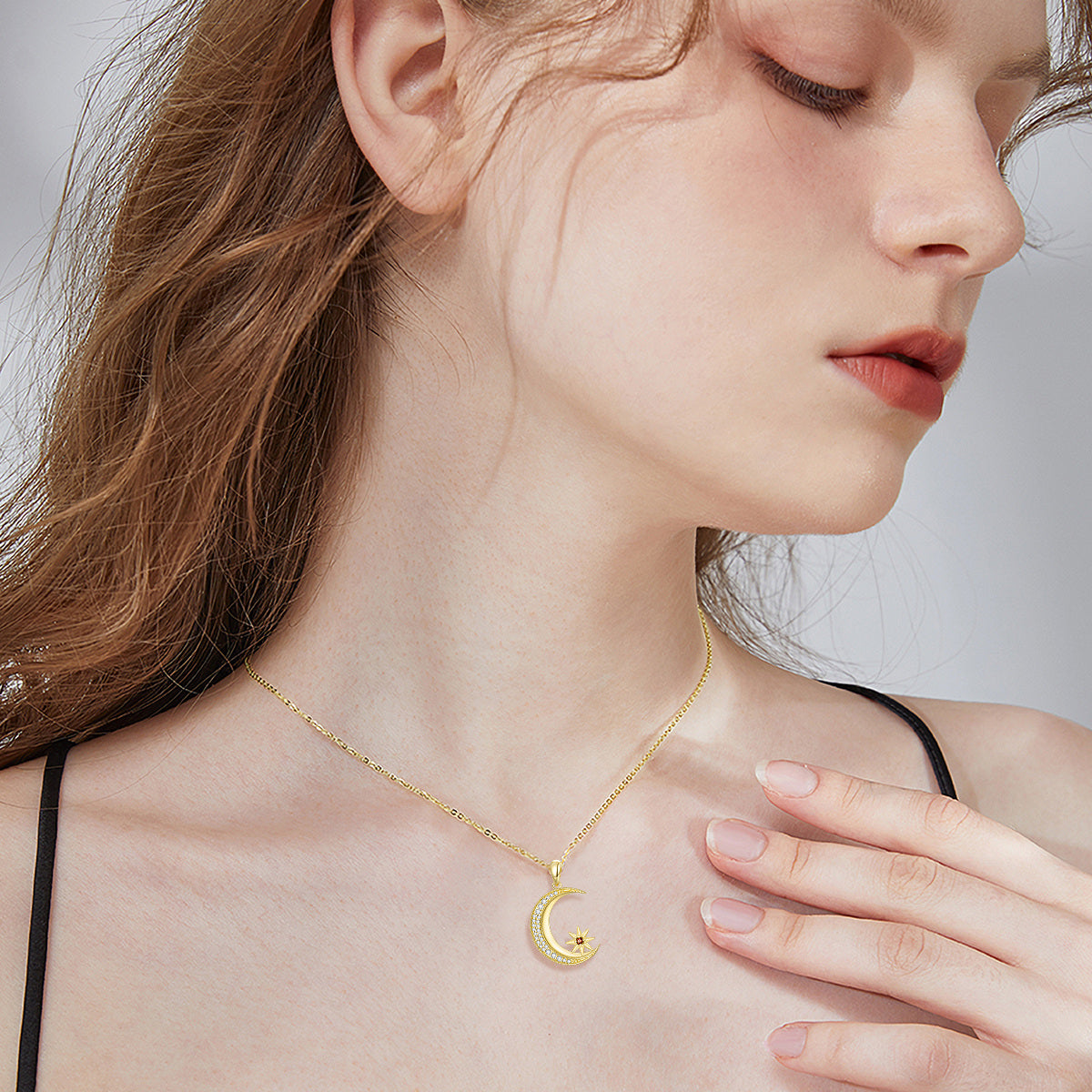 14K Gold Moissanite Moon & Star Pendant Necklace