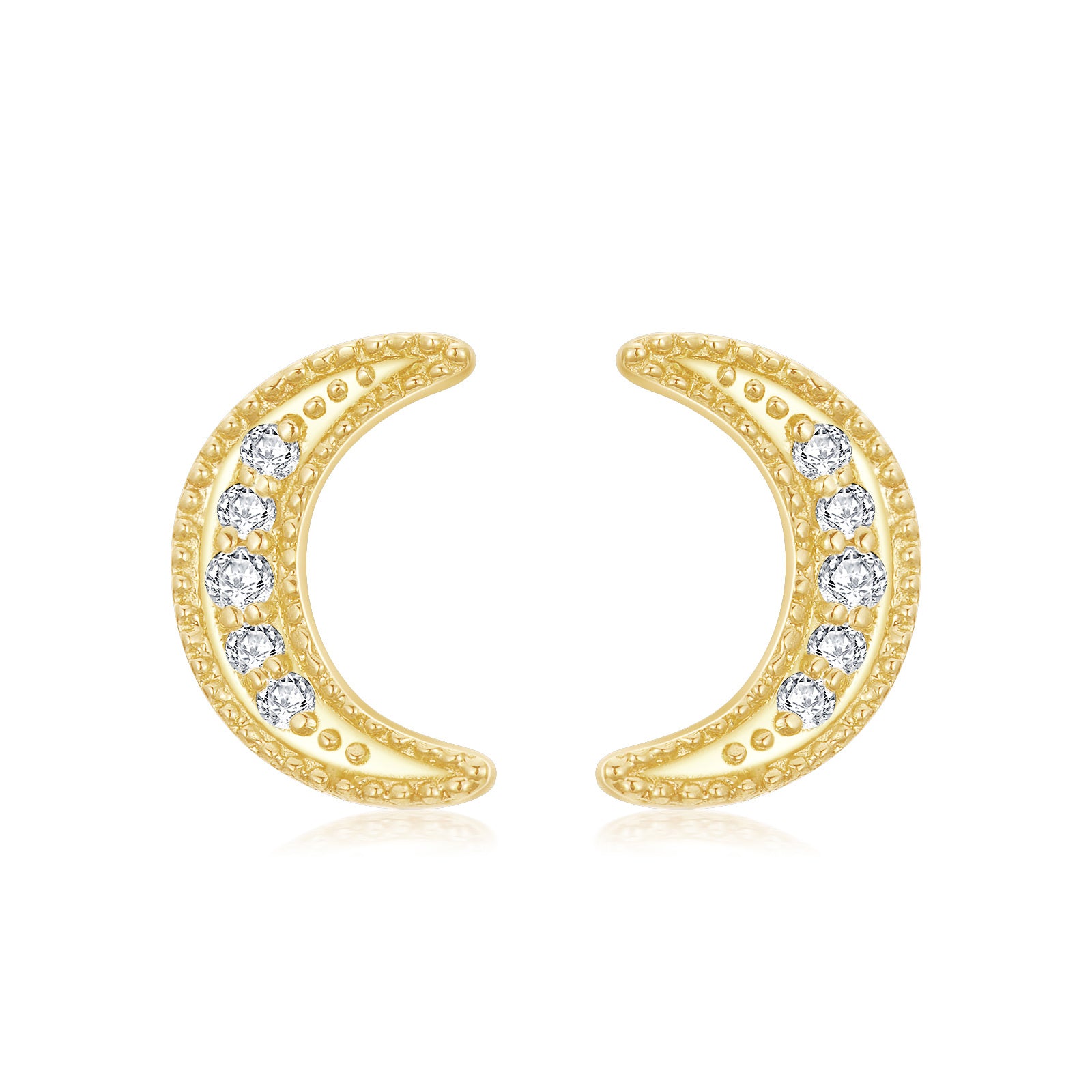 14K Gold Moissanite Moon Stud Earrings