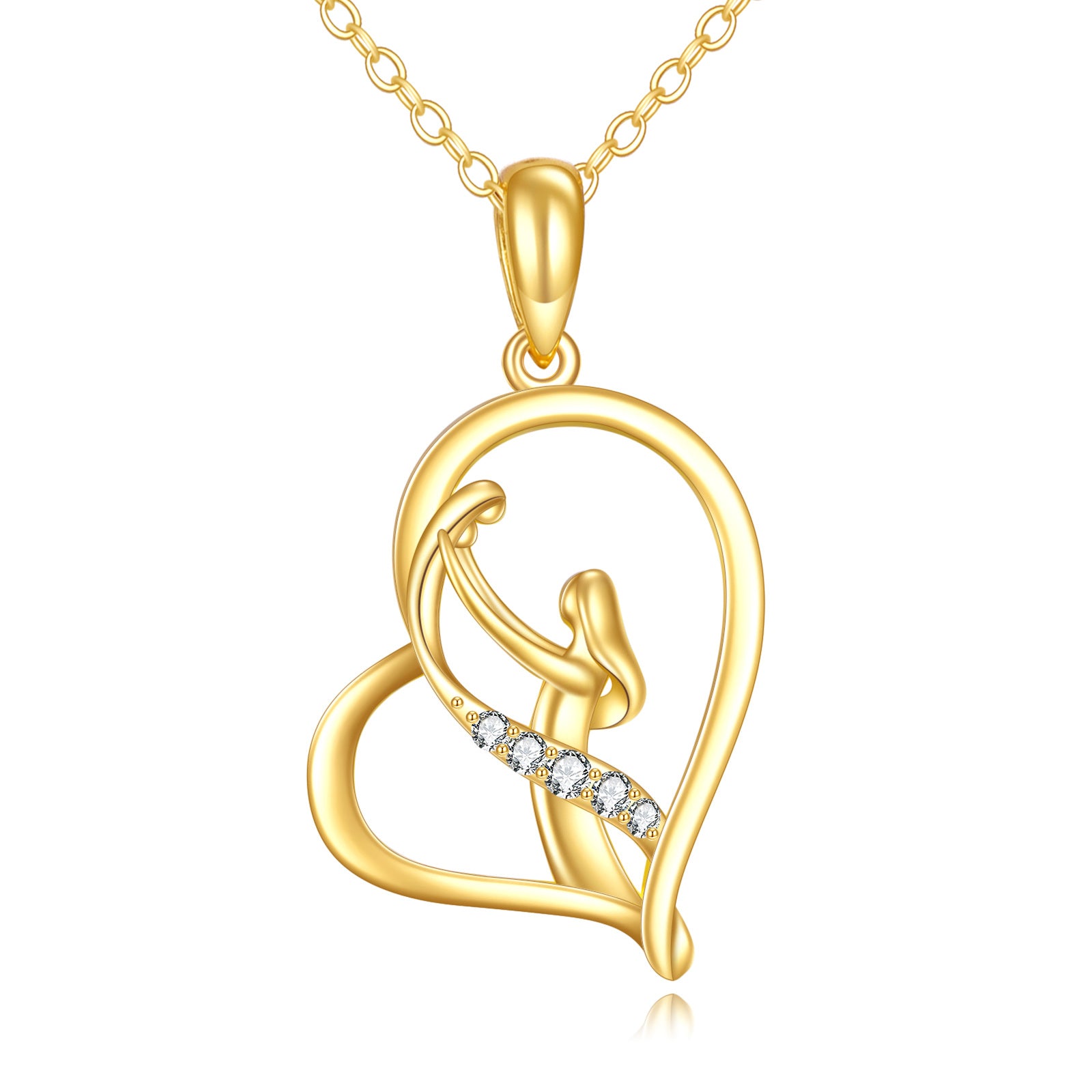14K Gold Moissanite Mother & Daughter & Heart Pendant Necklace