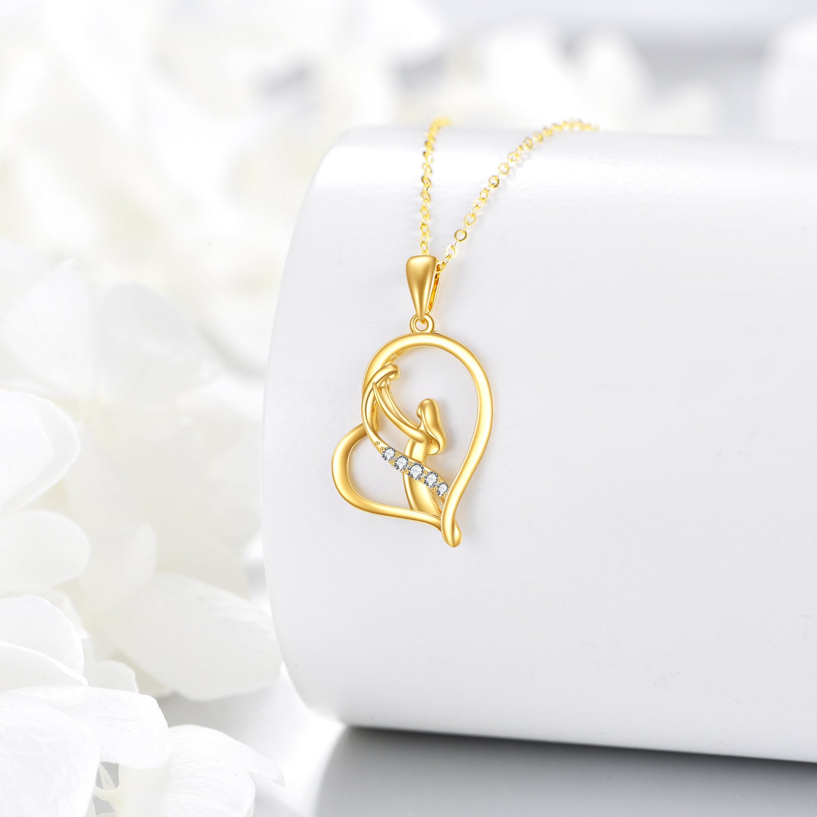 14K Gold Moissanite Mother & Daughter & Heart Pendant Necklace