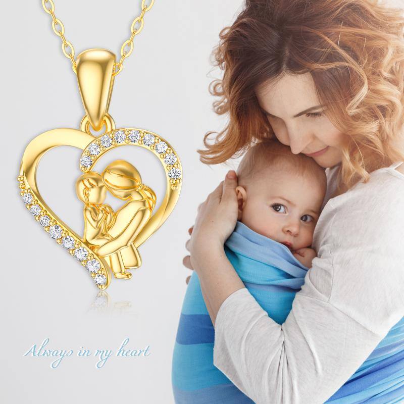 14K Gold Moissanite Mother & Daughter Pendant Necklace