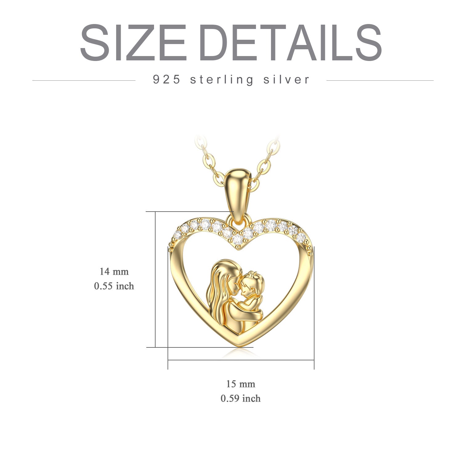 14K Gold Moissanite Mother Holds Son Heart Pendant Necklace