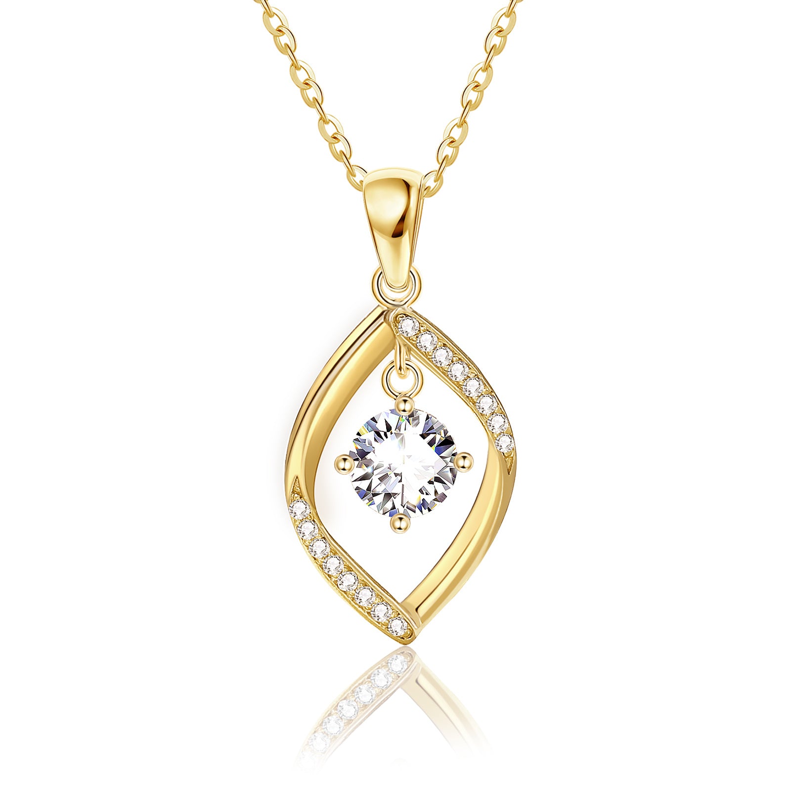 14K Gold Moissanite Oval Shaped Pendant Necklace