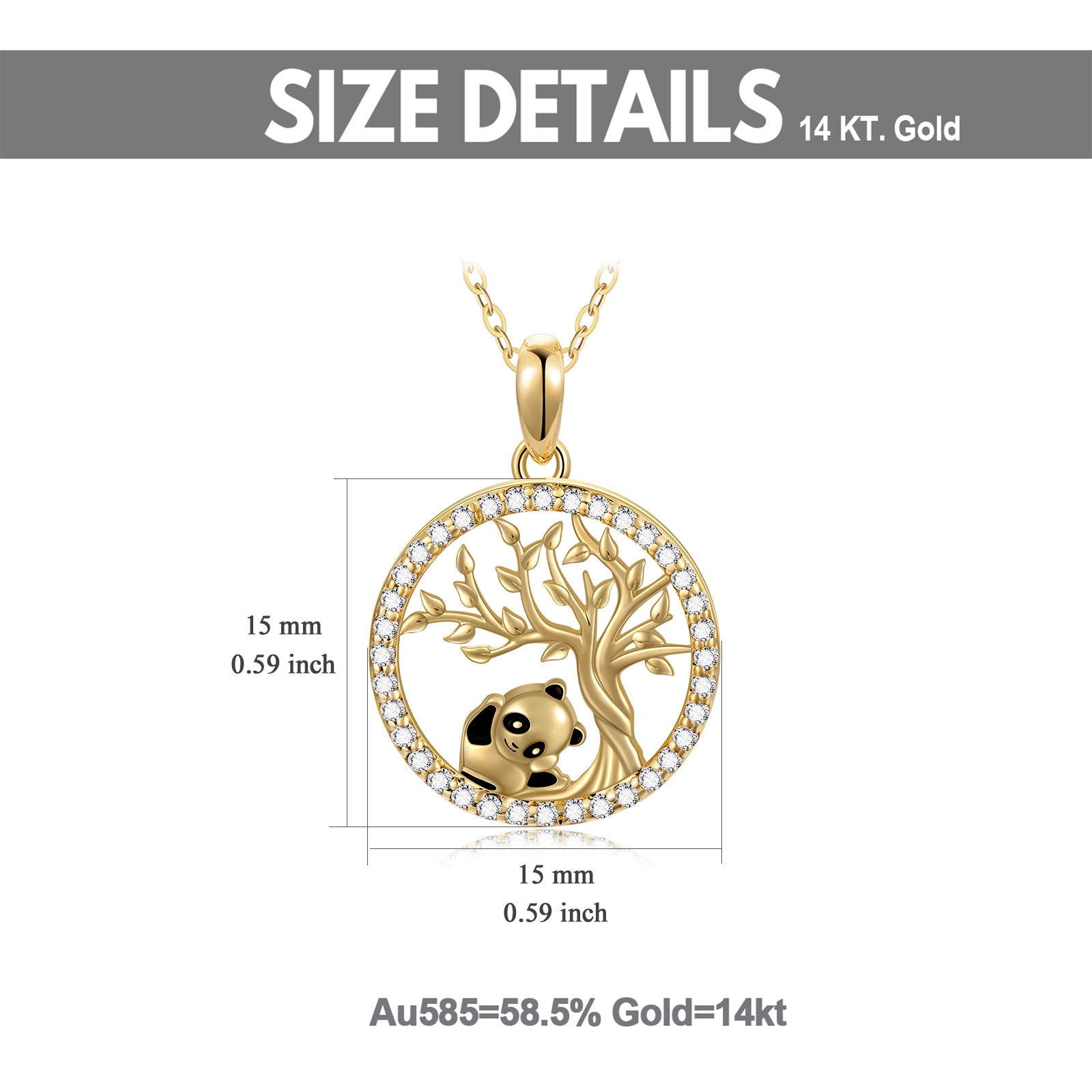 14K Gold Moissanite Panda & Tree Of Life Pendant Necklace
