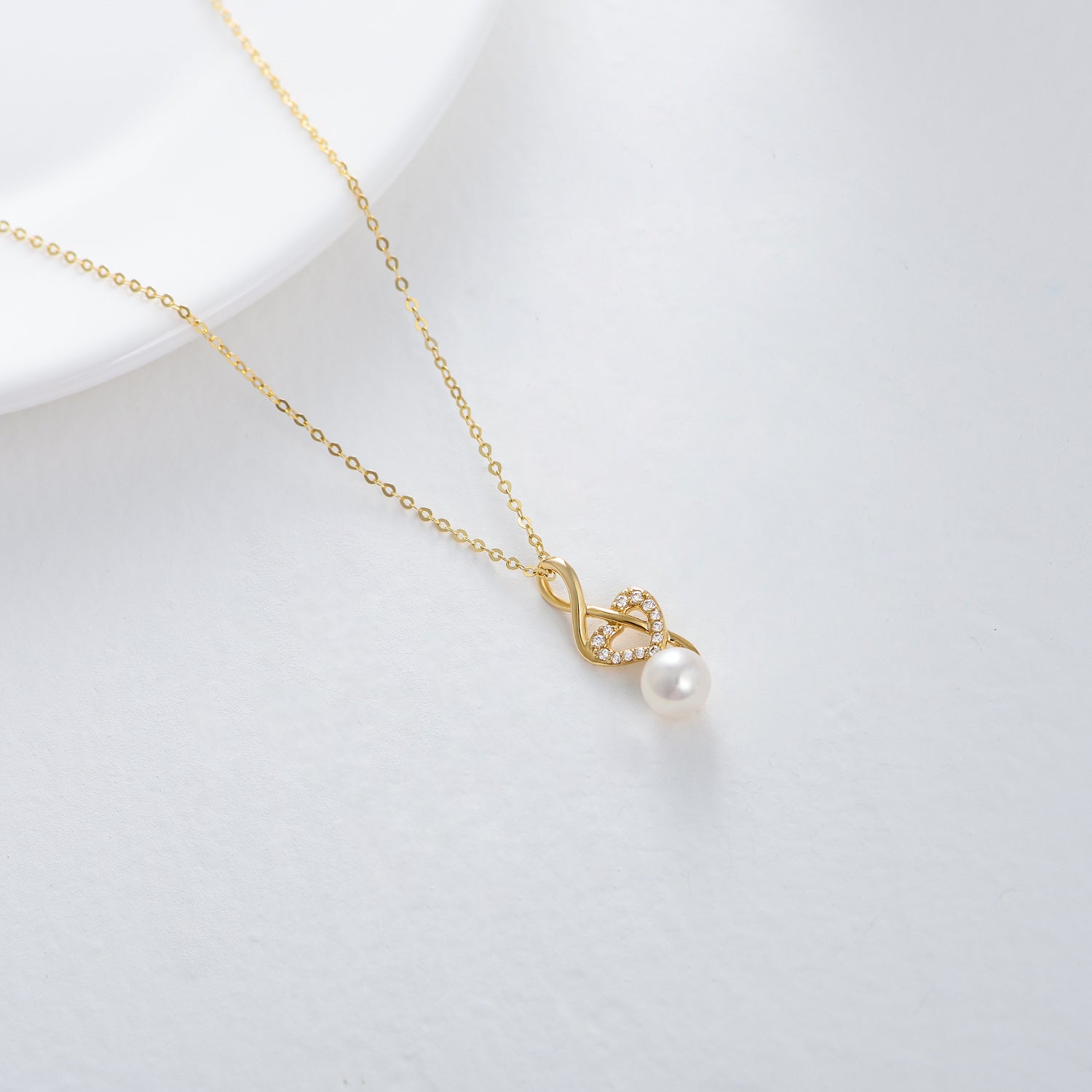 14K Gold Moissanite Pearl Heart Music Symbol Pendant Necklace