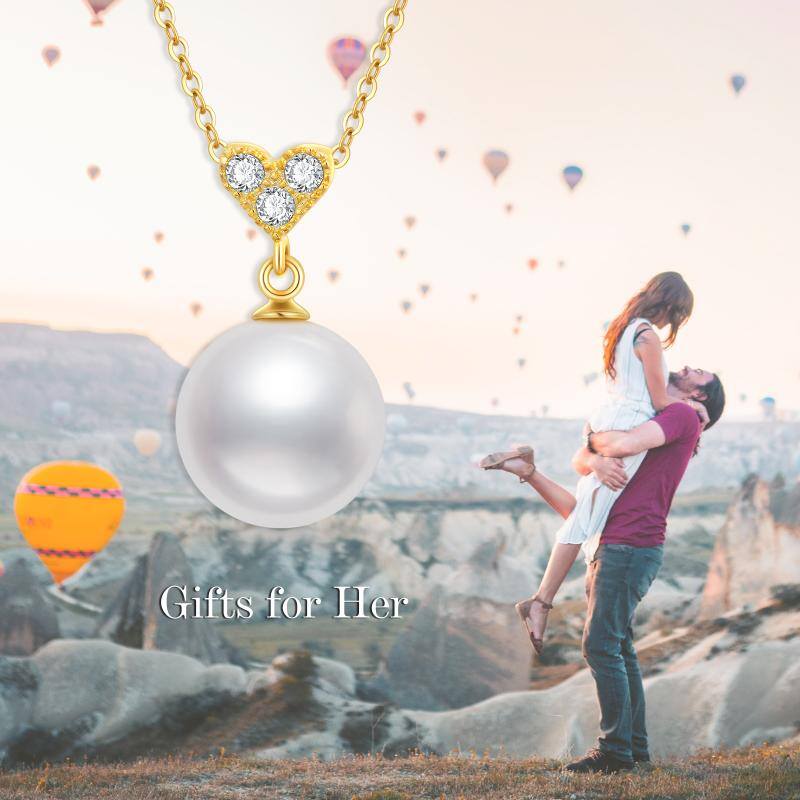 14K Gold Moissanite & Pearl Heart Pendant Necklace