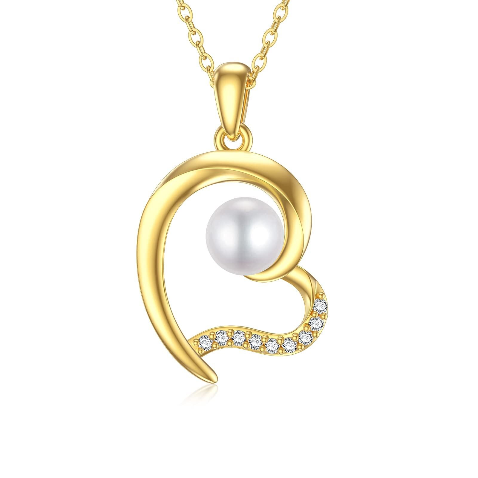 14K Gold Moissanite & Pearl Heart Pendant Necklace