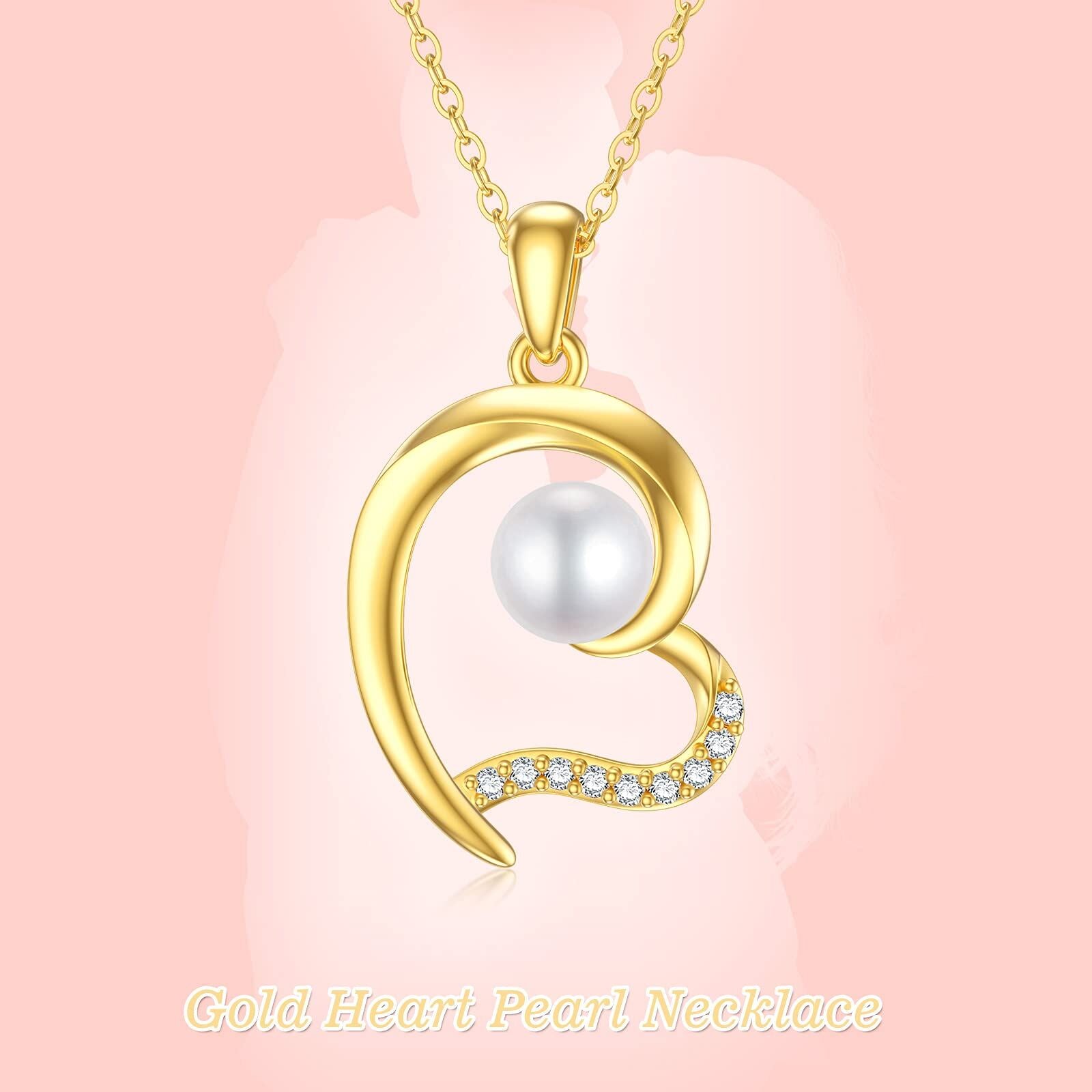 14K Gold Moissanite & Pearl Heart Pendant Necklace