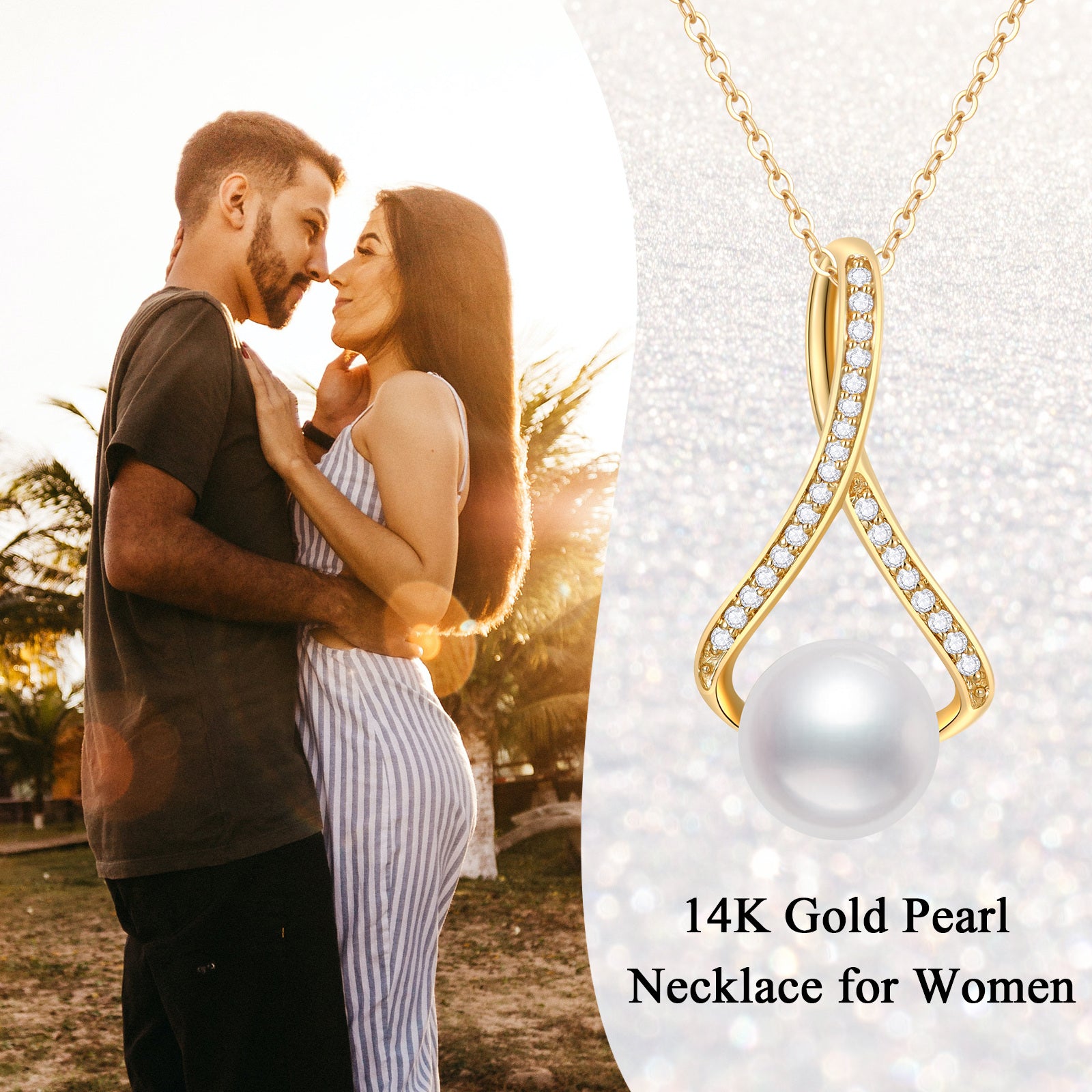 14K Gold Moissanite & Pearl Infinite Symbol Pendant Necklace