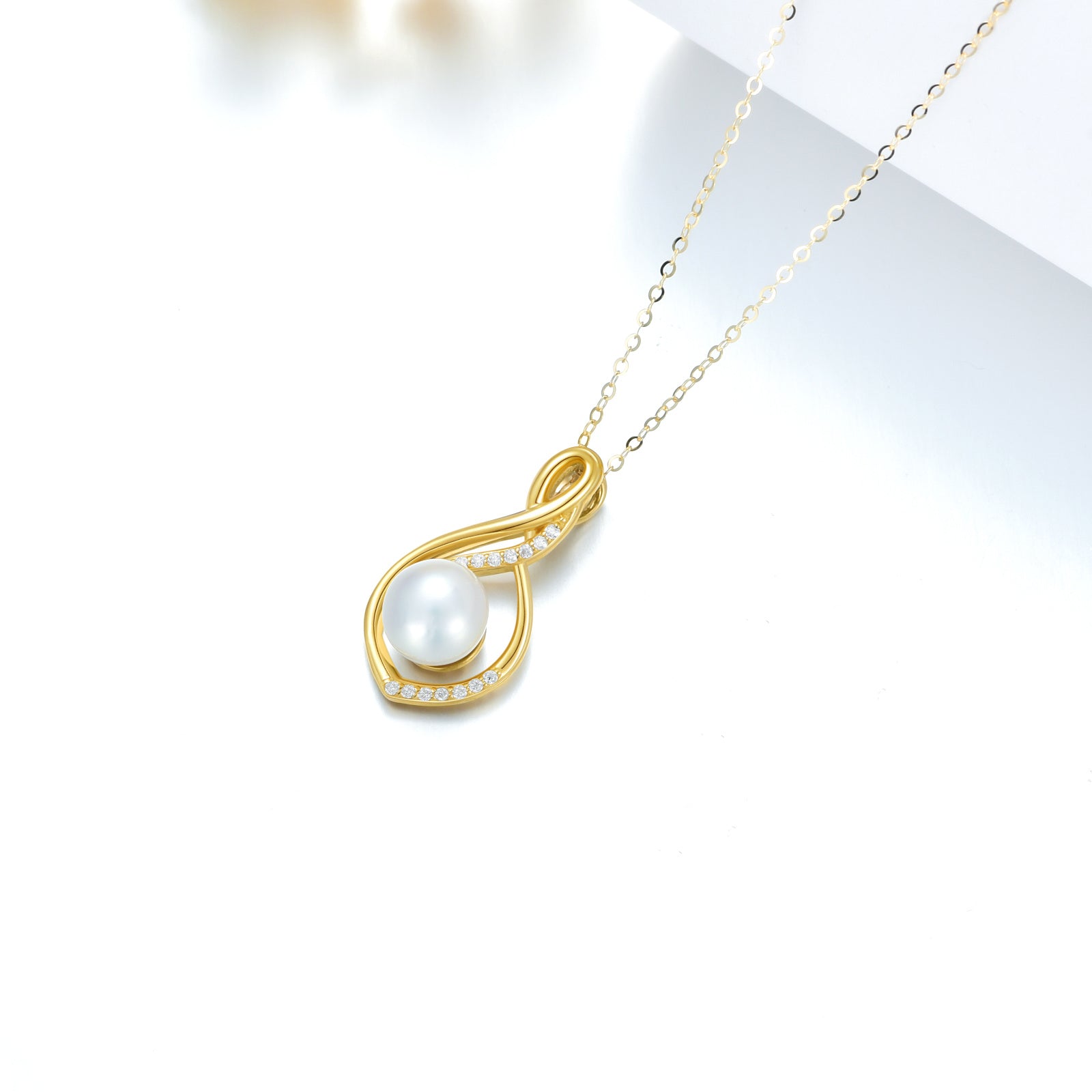 14K Gold Moissanite & Pearl Infinite Symbol Pendant Necklace