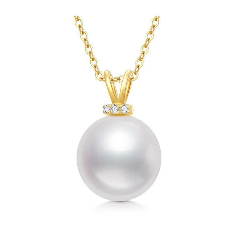 14K Gold Moissanite & Pearl Mother Pendant Necklace