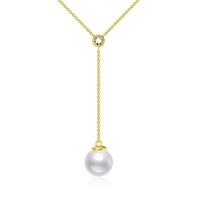 14K Gold Moissanite & Pearl Non-adjustable Y-Necklace
