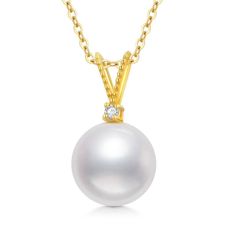 14K Gold Moissanite & Pearl Round Pendant Necklace