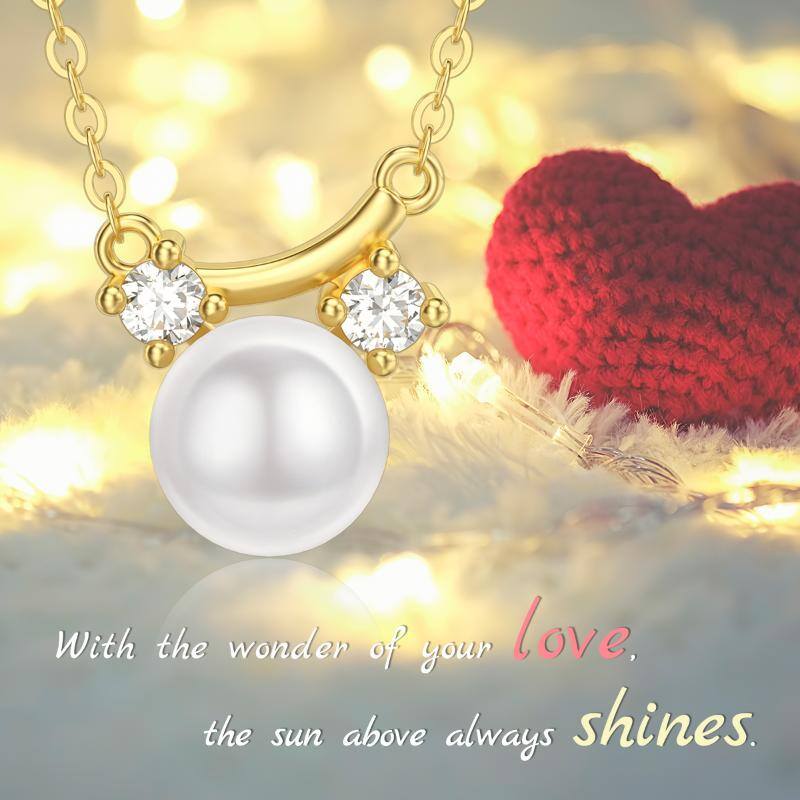 14K Gold Moissanite & Pearl Round Pendant Necklace