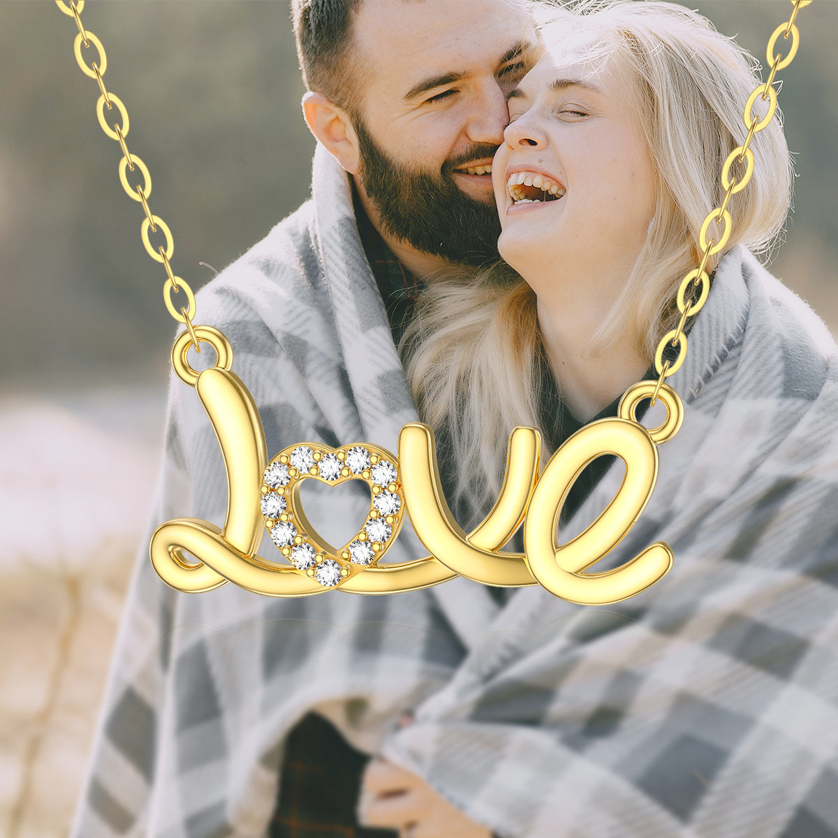 14K Gold Moissanite Pendant Necklace with Engraved Word