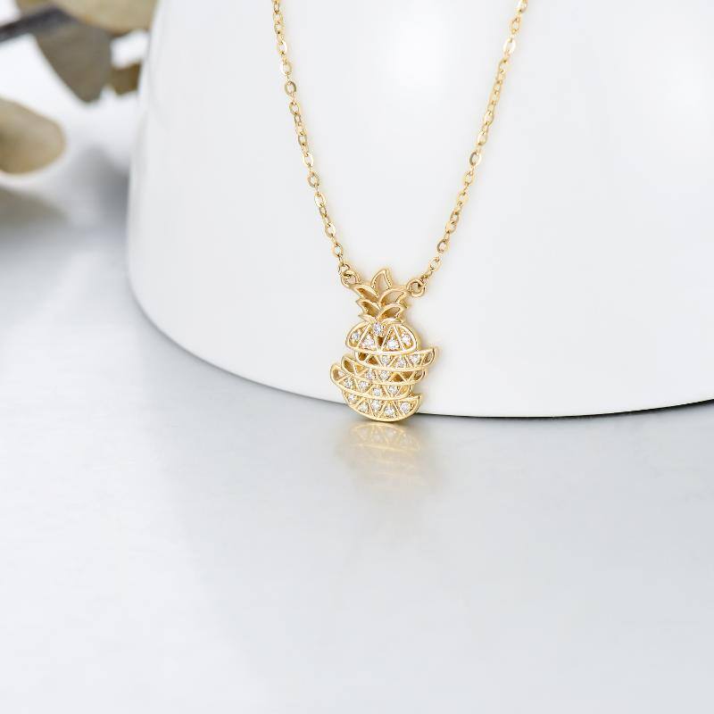 14K Gold Moissanite Pineapple Pendant Necklace