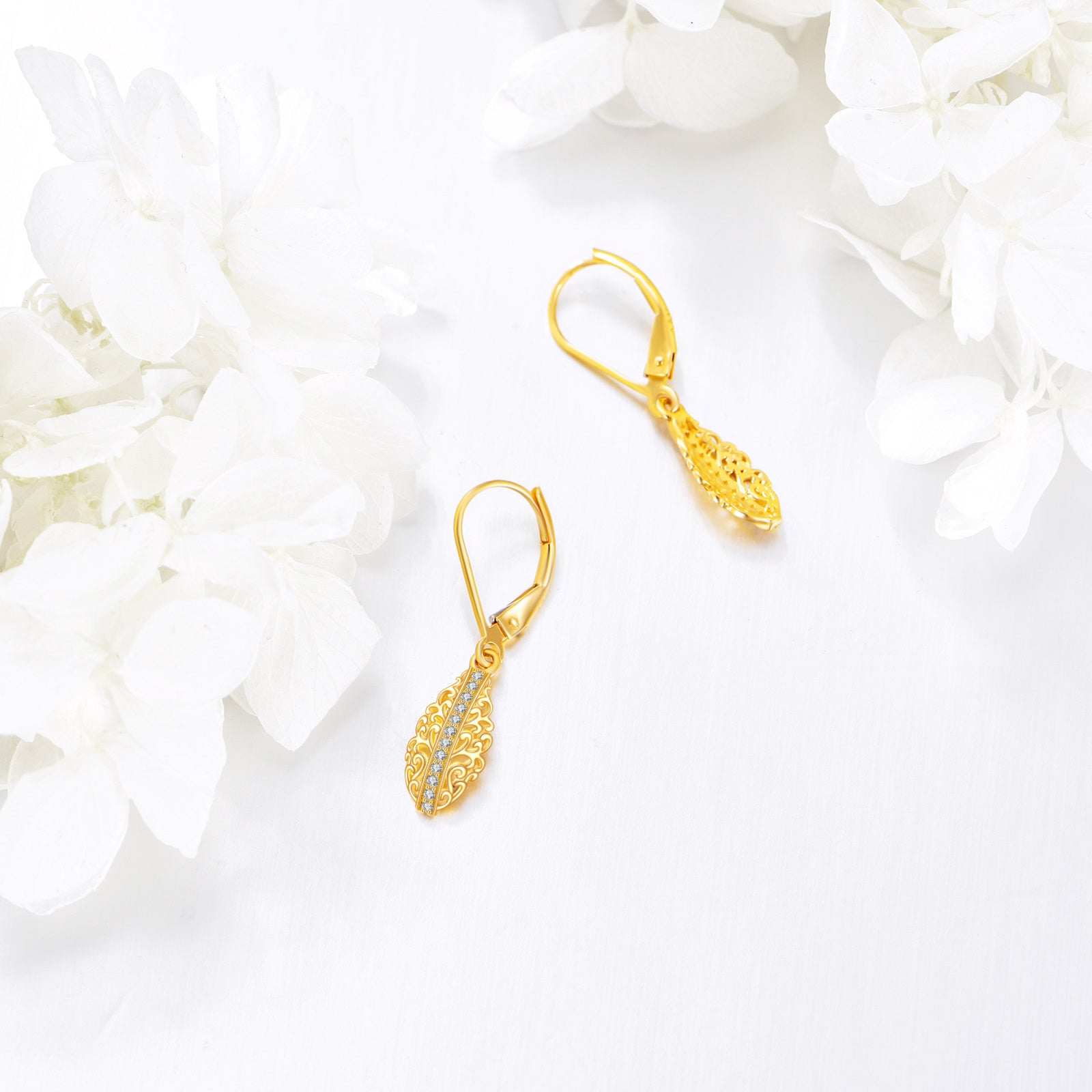 14K Gold Moissanite Plumeria Drop Earrings