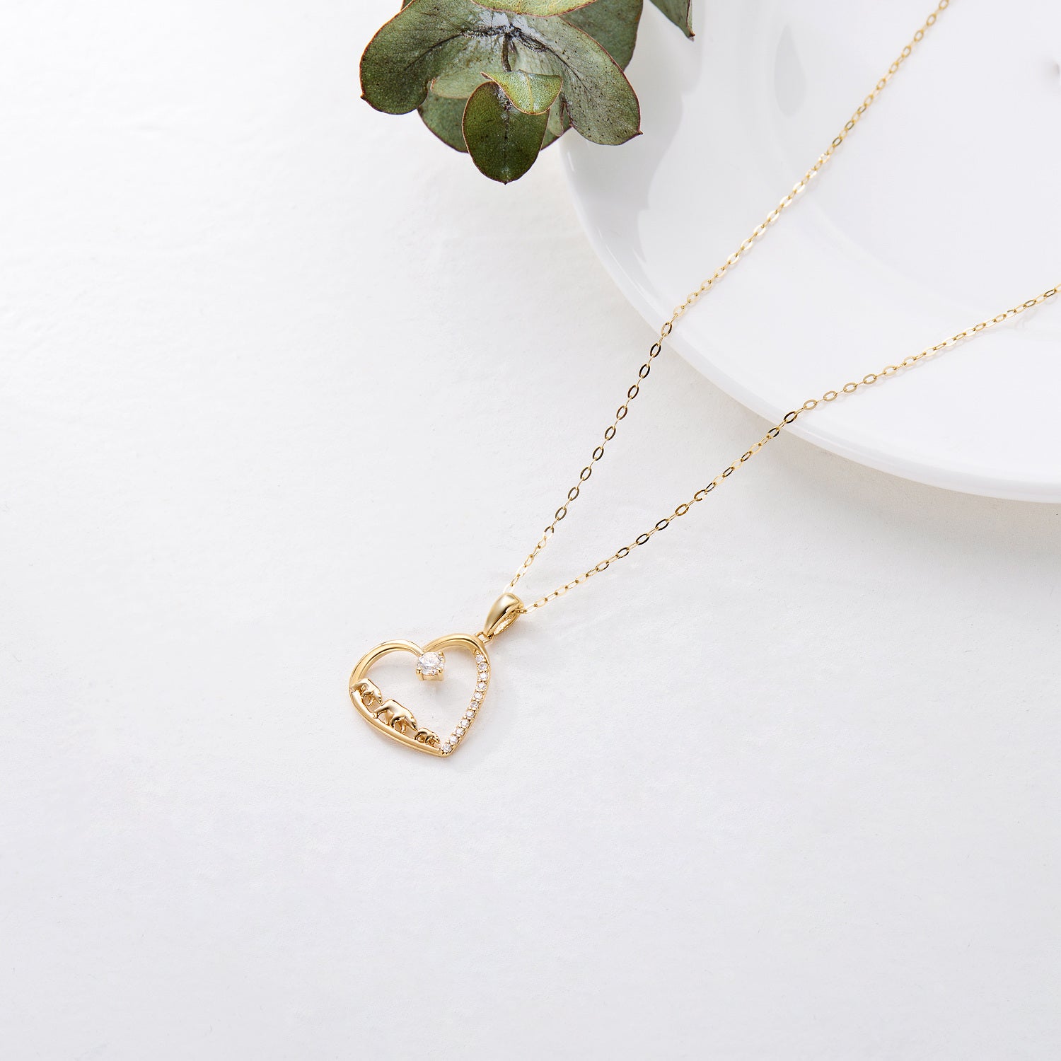 14K Gold Moissanite Polar Bear & Heart Pendant Necklace