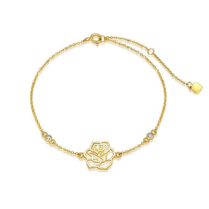 14K Gold Moissanite Rose Charm Bracelet