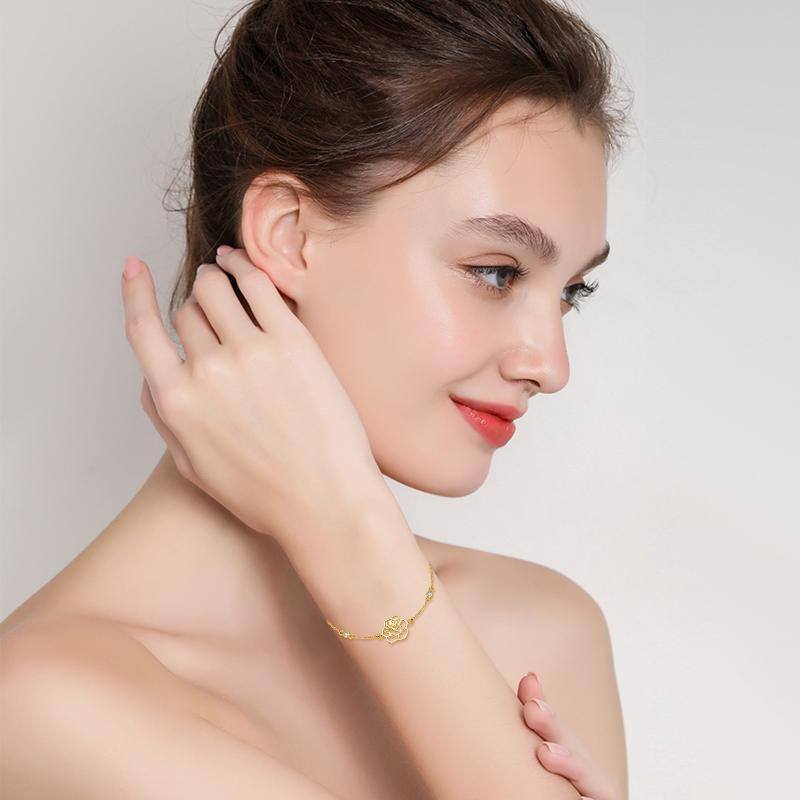 14K Gold Moissanite Rose Charm Bracelet