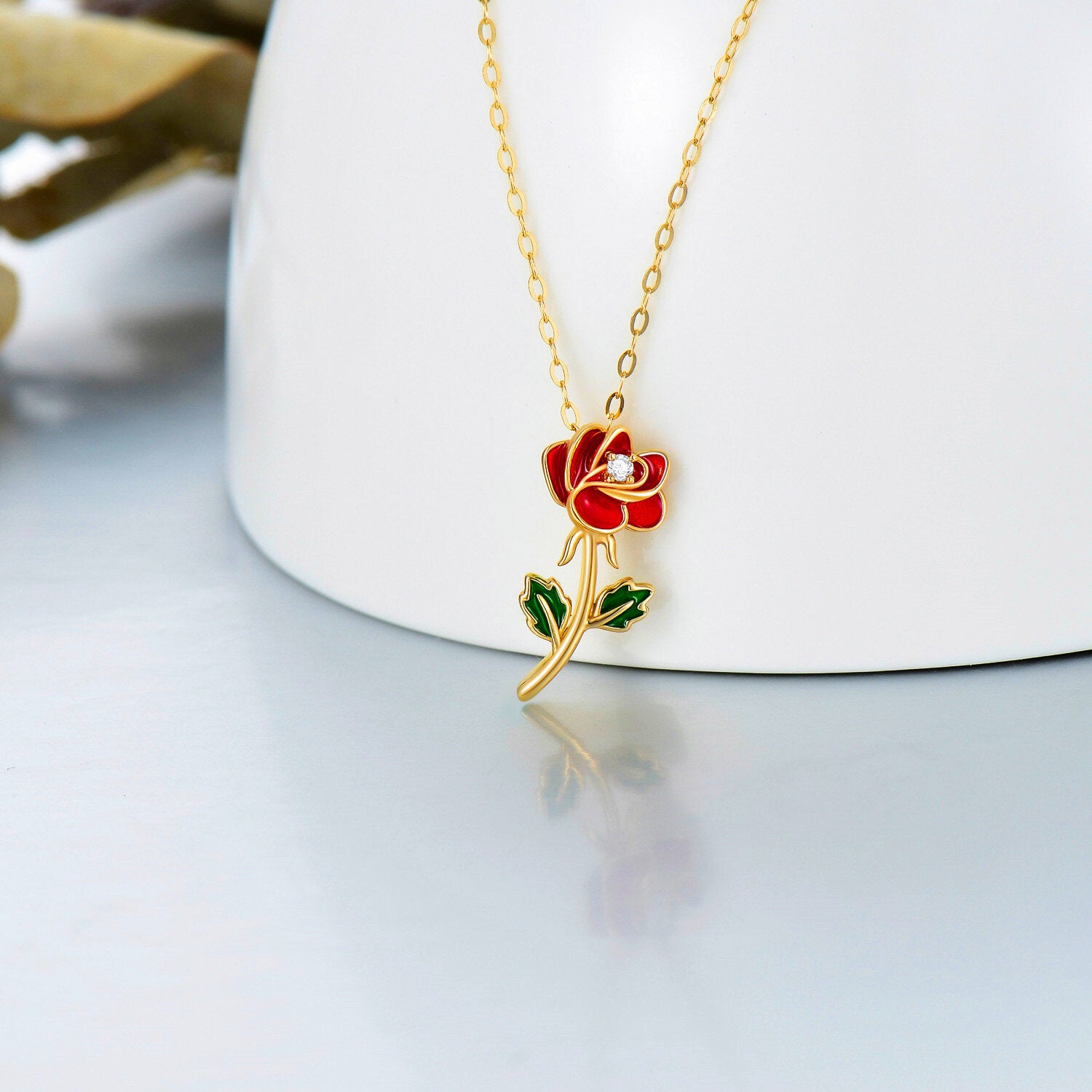 14K Gold Moissanite Rose Pendant Necklace