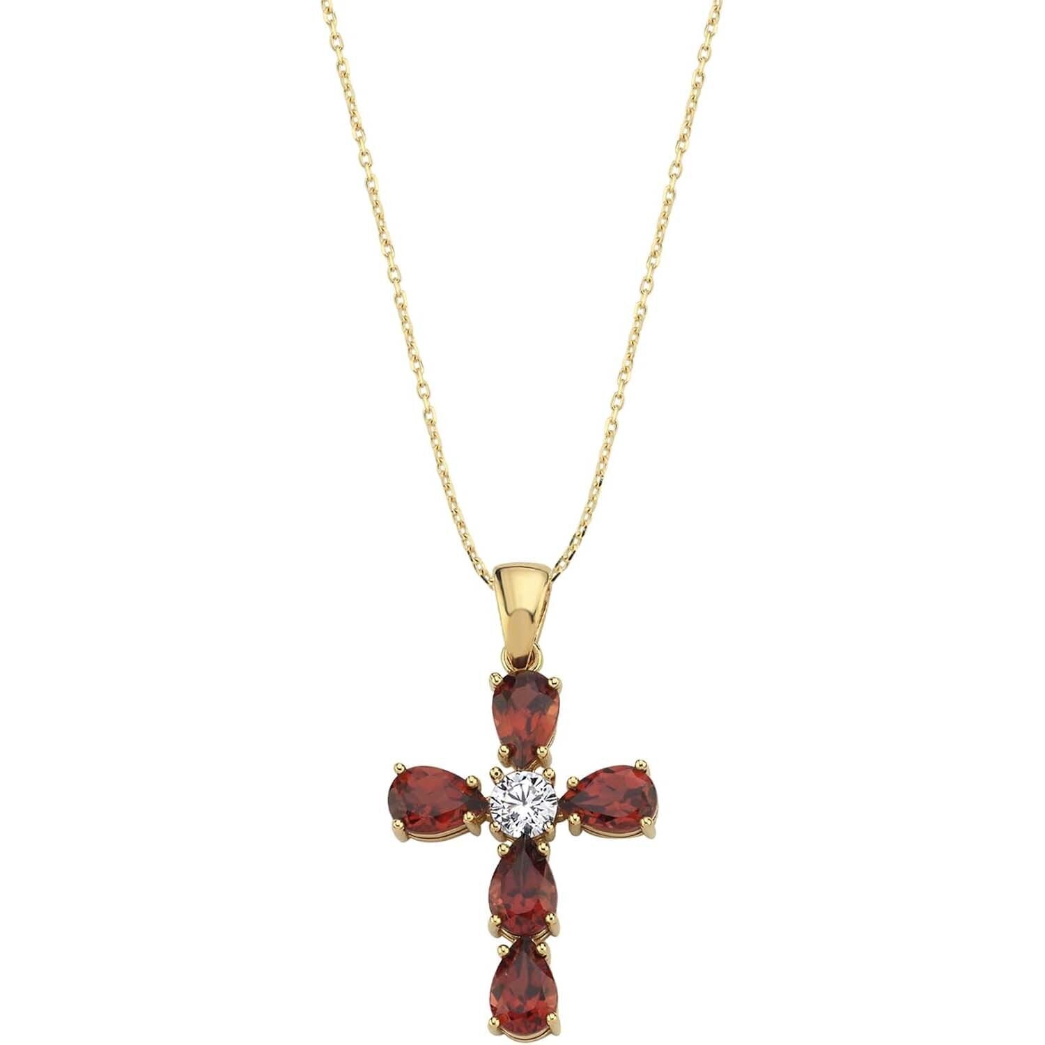 14K Gold Moissanite Ruby Cross Pendant Necklace