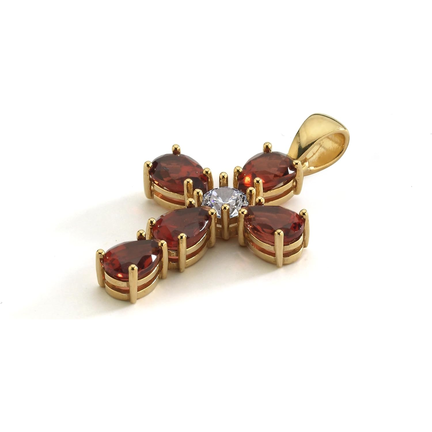 14K Gold Moissanite Ruby Cross Pendant Necklace