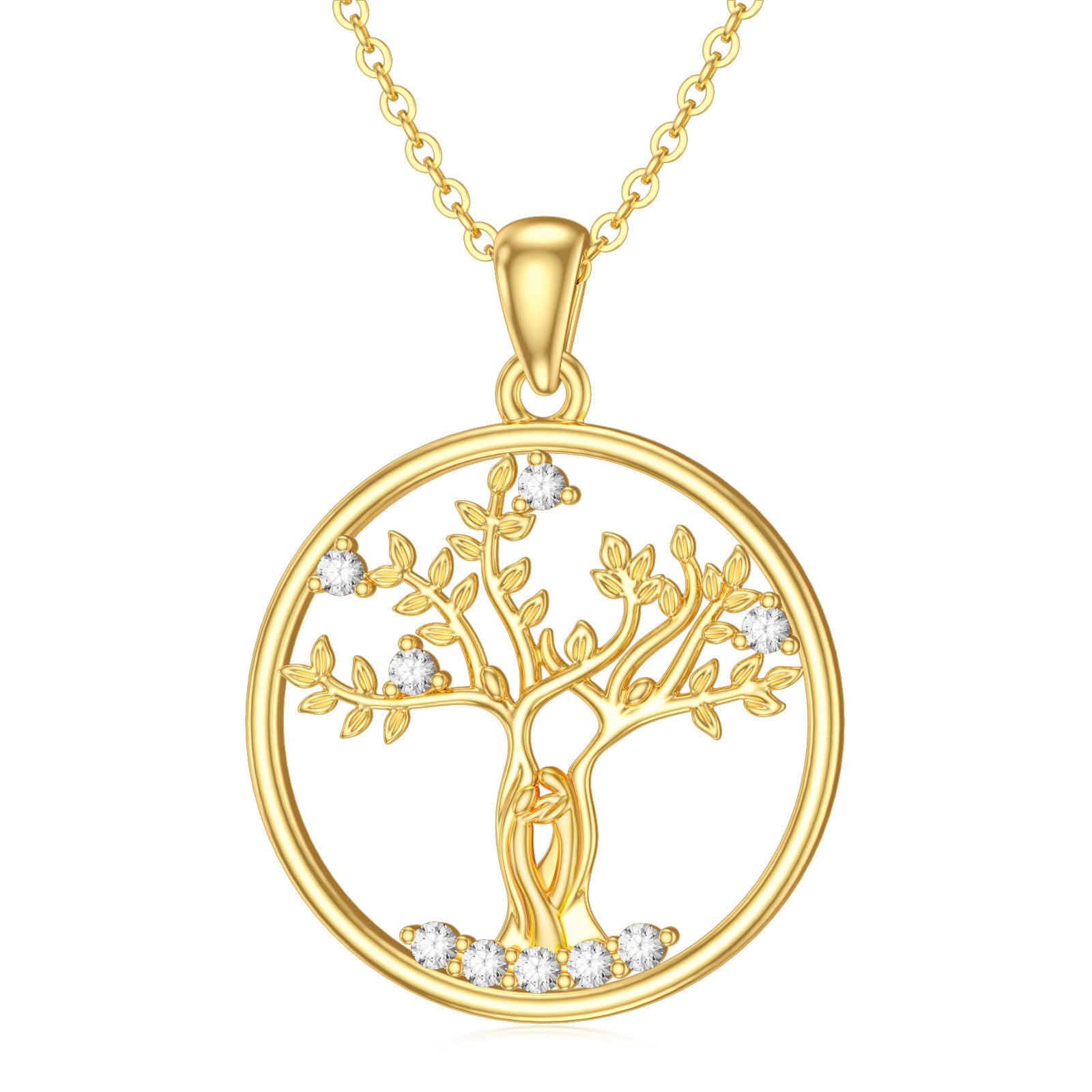 14K Gold Moissanite Sister Tree Of Life Pendant Necklace